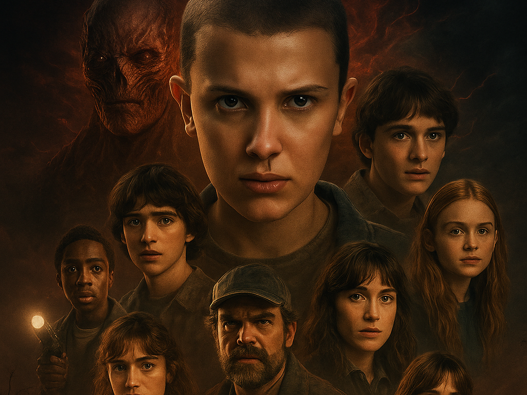 stranger things season 5 poster with every main charector in it